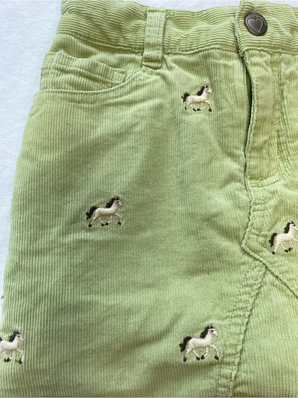 Gymboree Light Green Corduroy Skirt/Skort Horse Embroidery Adjustable Waistband